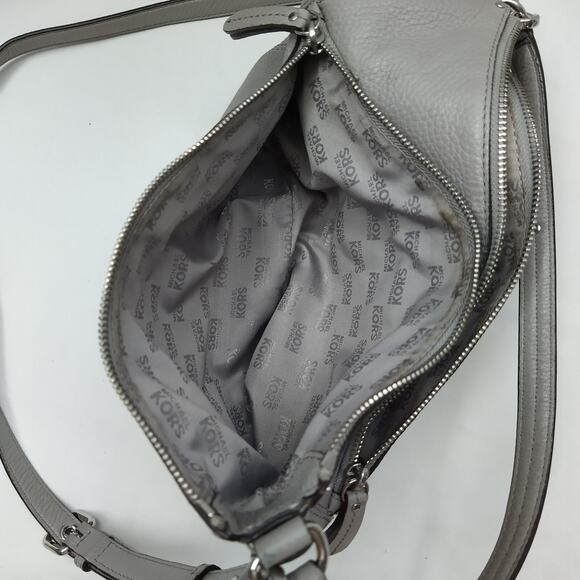 Michael Kors Gray Pebbled Leather Double Zipper Crossbody Shoulder Bag - Picture 9 of 16